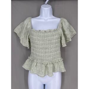 ASTR Top Womens Medium Green Smocked Cottagecore Fairy Ruffle Boho Western